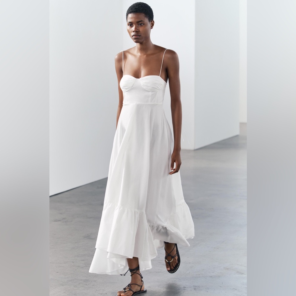 ZARA ZW COLLECTION RUFFLED POPLIN DRESS - Picture 8 of 8